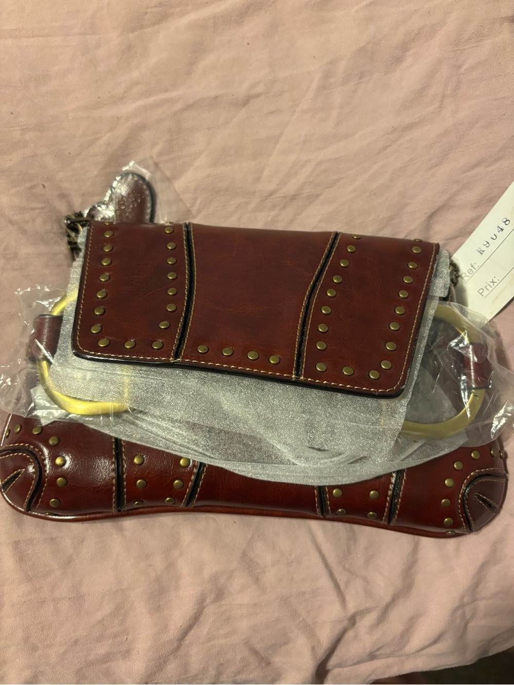 Vintage Rina Rich Brown Studded Leather Shoulder Bag - Picture 3 of 9